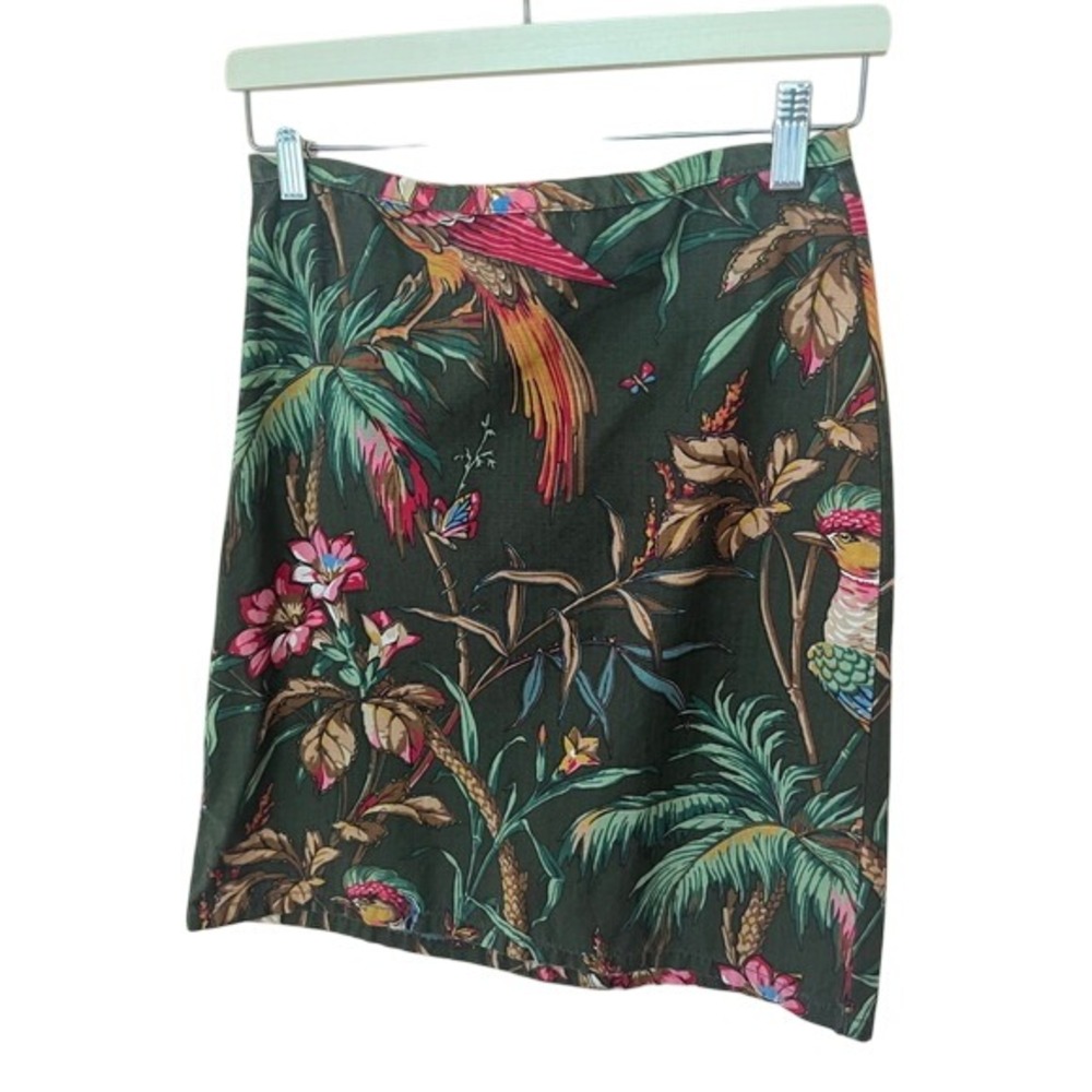 Tommy Hilfiger Cotton Shift Skirt Green Exotic Bird Parrot Print Size 2